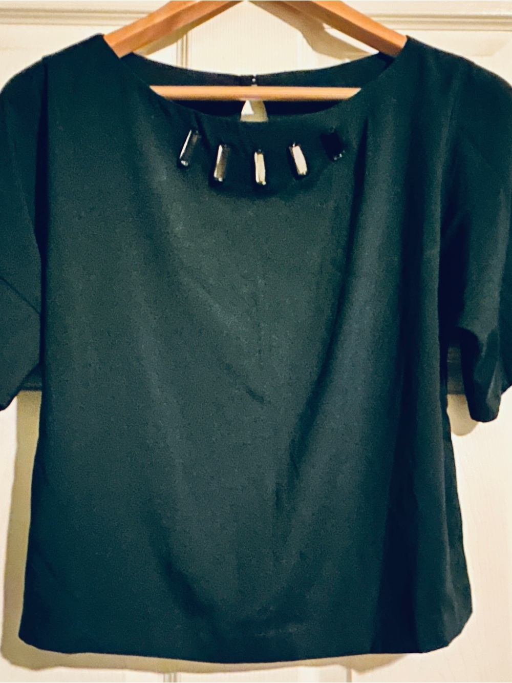 Dark teal silky Embellished Short Sleeve Top - Women